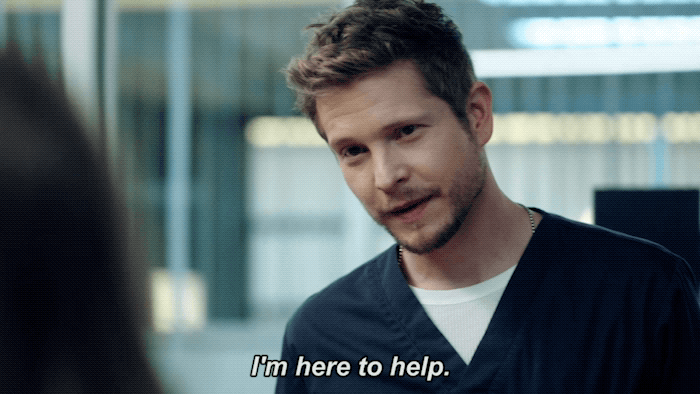 the resident lead actor telling someone he is here to help